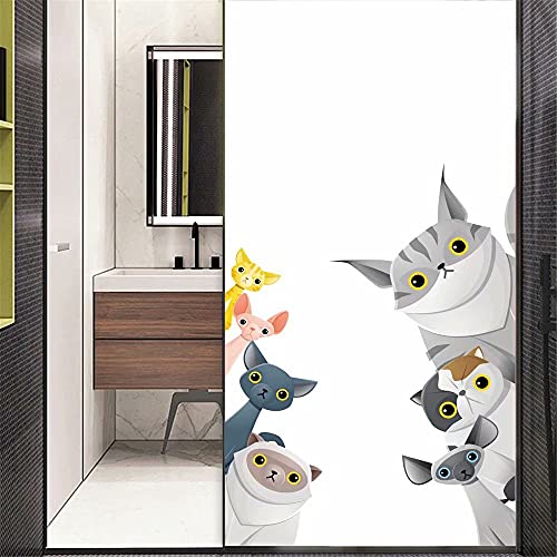 Xijier Dekorative Fensterfolie mit Katzen-Motiv, nicht klebend, Milchglas-Tür-/Fenster-Aufkleber für Zuhause, Büro, 55 x 80 cm von Xijier