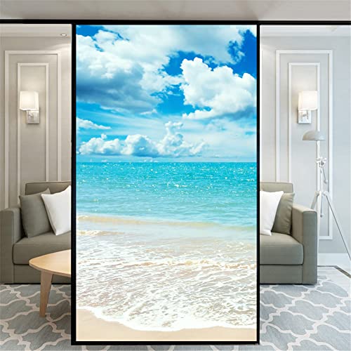 Xijier Fensterfolie, Fensterfolie, Fensterfolie, Fensterfolie, Sichtschutz, Meer, Strand, dekorativ, Milchglas, Tür, Fenster, Aufkleber, 110P, 70 x 100 cm von Xijier