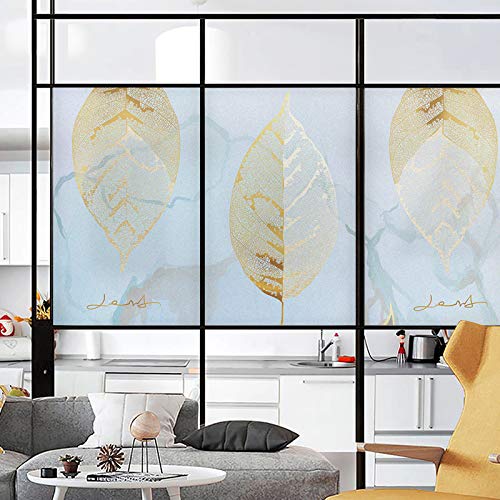 Xijier Fensterfolie für Privatsphäre, Motiv: goldene Blätter, nicht klebend, für Glas, Fenster, Tür, Fenster, dekorativ, für Zuhause, 60 x 100 cm von Xijier