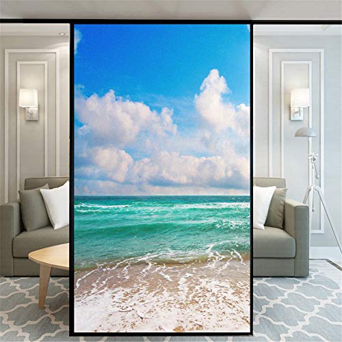 Xijier Fensterfolie ohne Kleber, dekorativ, Sichtschutz, matt, schönes Strand-Muster, für Glastür, Fenster, Aufkleber für Zuhause, Büro, 50 x 180 cm von Xijier