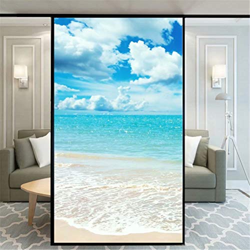 Xijier Fensterfolie ohne Klebstoff, dekorativ, Milchglasfolie, schönes Himmel und Meer, für Glastür, Fenster, Aufkleber, für Zuhause, Büro, 55 x 140 cm von Xijier