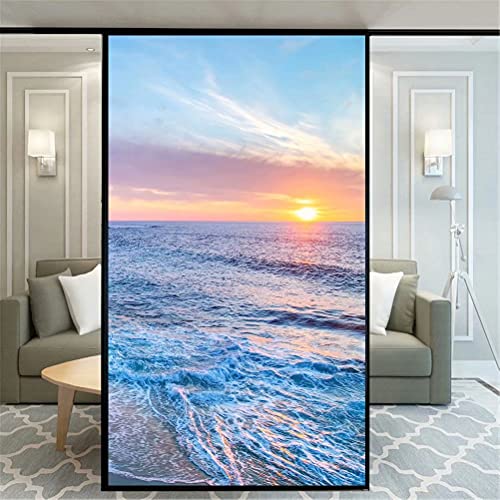 Xijier Nicht klebende dekorative Sichtschutzfolie, Milchglasfolie, Sonnenuntergang am Meer, für Glastür, Fenster, Aufkleber für Zuhause, Büro, 40 x 160 cm von Xijier