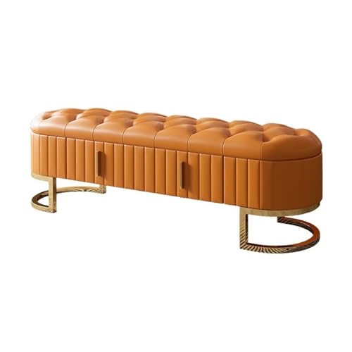 Xilin-872 Bettbank Sofabank aus hochwertigem Leder, Schlafzimmer-Nachtbank, Moderne, einfache Garderobe, Schuhbank mit Aufbewahrungsschublade Sitzbank (Color : Orange, Size : 1.5m) von Xilin-872