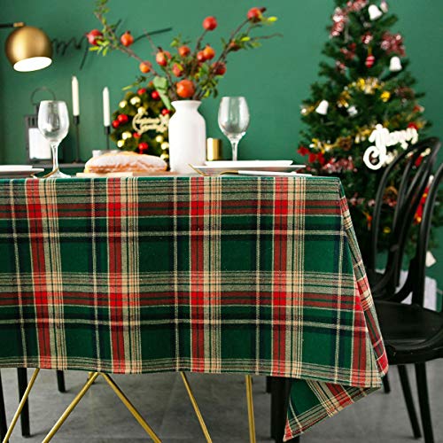 Mitchell Weihnachten Tischdecke 110x110 Grün Gitter Tischtuch Baumwolle und Leinen Retro Kariert Quadratisch Couchtisch Tischdecke Home Abwaschbar Küchentischabdeckung für Speisetisch von Xiongfeng