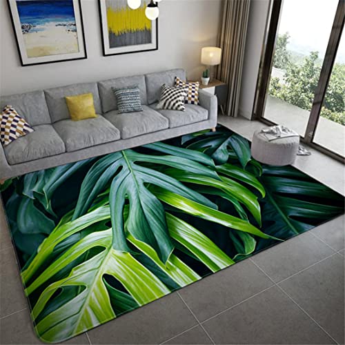 3D Blätter Gedruckt Teppich Tropische Pflanze Grünes Blatt Bodenmatte Flanell Wohnzimmer Teppich Schlafzimmer Home Decor Küche Rug Anti-Rutsch Tür Matte Kinder Kriechen Teppich (Muster 1,80x160 cm) von Xisnuient