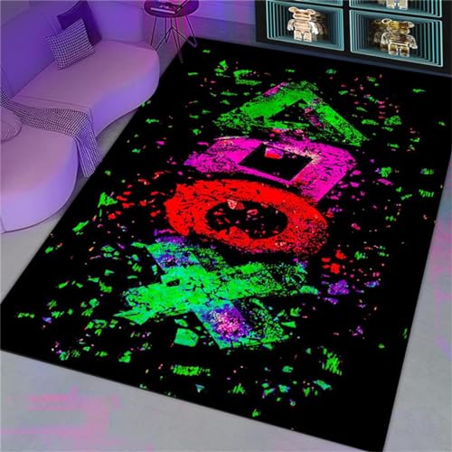3D Gedruckte Dekorative Teppiche,Bunte Gamer Punk Handle Alphabet Teppiche,Teen & Kinder Bereich Rutschfeste Gaming Fußmatten,Wohnzimmer Schlafzimmer Nachttisch Teppiche (Colour 5,120x160cm) von Xisnuient