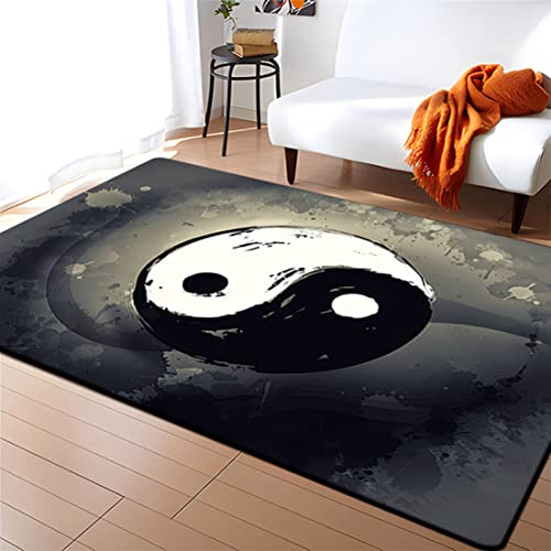 Teppich mit Yin und Yang Druck Heimdekoration Schwarz Weiß Grau Kunst 3D Tai Chi Mandala Muster Schlafzimmer Küche Wohnzimmer Badezimmer Bodenmatte Fußmatte Outdoor Teppiche (Farbe 1,80x120 cm) von Xisnuient