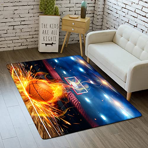 Wohnzimmer Schlafzimmer Teppich Teenager Junge Rutschfester Teppich 3D Feuer Flamme Sternenkarte Basketball Druck Küche Korridor Fußmatten Indoor Kinder Spielen Krabbelmatte (80x120 cm, Farbe 2) von Xisnuient