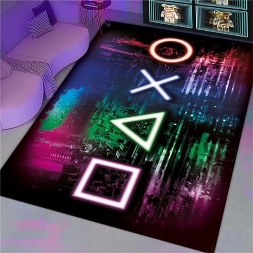 Xisnuient 3D Gedruckte Dekorative Teppiche,Bunte Gamer Punk Handle Alphabet Teppiche,Teen & Kinder Bereich rutschfeste Gaming Fußmatten,Wohnzimmer Schlafzimmer Nachttisch Teppiche (Colour 6,80x160cm) von Xisnuient