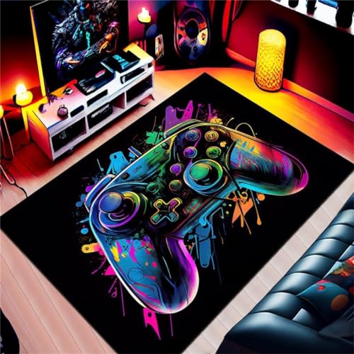 Xisnuient 3D Teppich Für Wohnzimmer Neon Graffit Kinderteppich Gamer Spiele Doodle Junge Teenager Waschbar Anti-Rutsch-Spiel Bodenmatten Schlafzimmer Fußmatte (Farbe 2,80x120cm) von Xisnuient