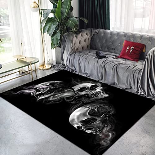 Xisnuient Moderne Rauch Schädel Area Rug Schwarz Grau Gothic Stil Männer Schlafzimmer Teppich Badezimmer Bodenmatte Großes Wohnzimmer Teppich Dekorative Tür Küche Teppich Matte Läufer (60x90 cm) von Xisnuient