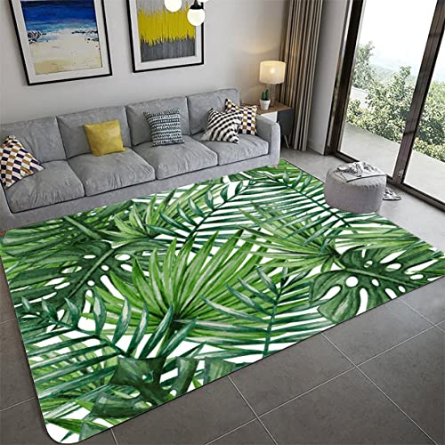 Xisnuient Regenwald Dschungel 3D Teppich Palmen Blatt Teppich Wohnzimmer Rug Flanell Rutschfester Schlafzimmer Freizeit Teppich Restaurant Korridor Bodenmatte Badezimmer Fußmatte (Farbe 3,50x120 cm) von Xisnuient