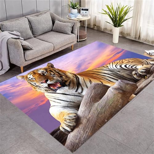 Xisnuient Wildlife 3D Druck Wolf Und Tiger Muster Großer Teppich Anti-Rutsch Bequeme Fußmatte Polyester Handwaschbar Maschinenwaschbar Heimdekoration (Pattern 4,100x150cm) von Xisnuient