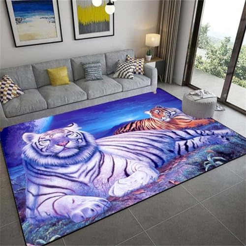 Xisnuient Wildlife 3D Druck Wolf Und Tiger Muster Großer Teppich Anti-Rutsch Bequeme Fußmatte Polyester Handwaschbar Maschinenwaschbar Heimdekoration (Pattern 5,120x180cm) von Xisnuient