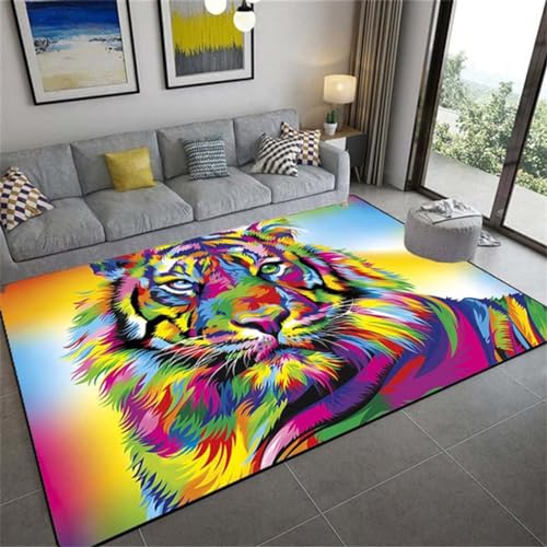 Xisnuient Wildlife 3D Druck Wolf Und Tiger Muster Großer Teppich Anti-Rutsch Bequeme Fußmatte Polyester Handwaschbar Maschinenwaschbar Heimdekoration (Pattern 6,80x160cm) von Xisnuient