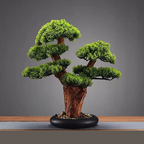 Künstliche Bonsai-Baum Künstlicher Bonsai-Baum im schwarzen runden Topf, realistische Kunstpflanzendekoration, künstliche Zimmerpflanzen im Topf, zur Dekoration, Desktop-Anzeige, Zen-Gartendekoration von Xumh2024-3