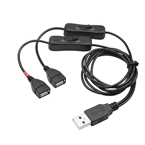 YACSEJAO USB-Splitterkabel mit Schalter USB A 2.0-Stecker auf zwei USB-Buchsen Y-Splitter EIN/Aus-Ladekabel (1 m) (1 m) von YACSEJAO