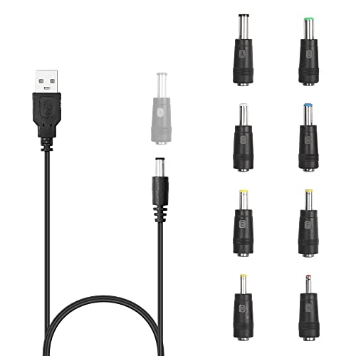 USB-zu-DC-Kabel, YACSEJAO 5 V DC 5,5 x 2,1 mm Klinkenstecker Netzkabel Universal-Ladestecker mit 8 DC-Adapteranschlüssen für Router, Mini-Lüfter, Lautsprecher und mehr Geräte von YACSEJAO