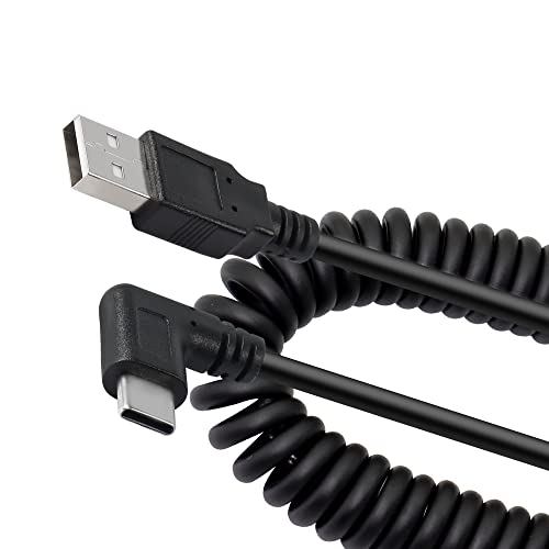 YACSEJAO Coiled USB C Charging Cable Retractable USB 2.0 to 90 Degree Type C Right Angle Fast Charging and Data Sync L Shape Powerline Cord with Most Type C USB Devices von YACSEJAO