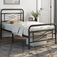 Metallbett 90 x 190 cm mit Industriestil Bettrahmen mit Kopfteil, Bettgestell mit Lattenrost, Jugendbett aus Metall, Modern Gästebett, Stauraum von YAHEETECH