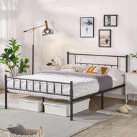 Metallbett mit Industriestil 140 x 200 cm Bettrahmen mit Hohem Kopfteil, Doppelbett Bettgestell mit Lattenrost, Jugendbett aus Metall Gästebett von YAHEETECH