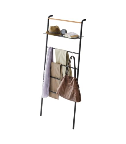 Yamazaki 3872 Tower Kleiderleiter mit Regal, Stahl, Schwarz, 66 x 30～38 x 160 cm (LxBxH) von YAMAZAKI