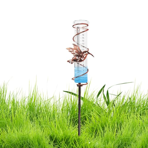 YANGUN Regenmesser für Garten Frostsicher, Outdoor Regenmesser Glas Regenwassermesser, Niederschlagsmesser mit Erdspieß Metall, Regenmesser für Garten Vogel Regenmengenmesser für Garten,Rasen,Terrasse von YANGUN