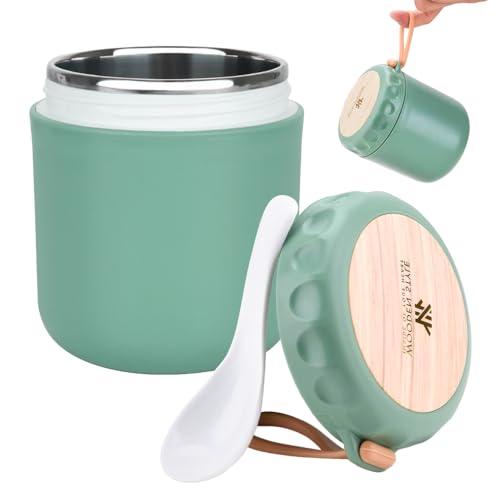 YANGUN Thermobehälter für Essen, 400ml THermobehälter für Essen Kinder, Edelstahl Thermobehälter, Edelstahl Thermobehälter mit löffel für Suppen, Speisen, Babybrei, Müsli (Grün) von YANGUN