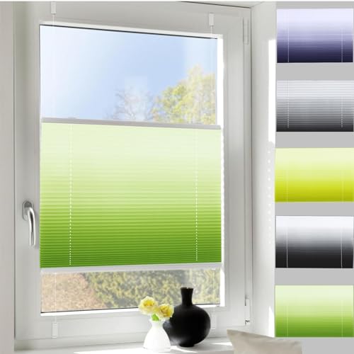 Plissee ohne Bohren Verdunkelung 120 x 130 cm Sonnenschutz Easyfix Lichtdurchlässig Aluminium Rollos für Fenster & Tür mit Klemmträger für Tür & Fenster, Grün von YANHONG