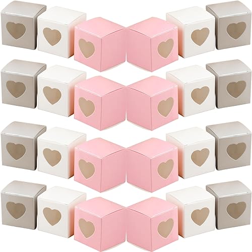 60 Stück Herz-Fenster-Geschenkbox, Kraftpapier Candy Box, Kraftpapier Boxen Gebäck, Gebäck Karton Verpackung, Kraftpapier Geschenkbox, Für Geschenkverpackunge, Süßigkeiten (Rosa, Grau, Weiß) von YANJIY