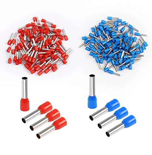 YAODHAOD 200Pcs Aderendhülsen, 0.5mm² - 10mm² Blue +Red Single Entry Bootlace Ferrule Connector, Isolierte Kabel Pin End Terminal (E0512 | 0.5mm²) von YAODHAOD