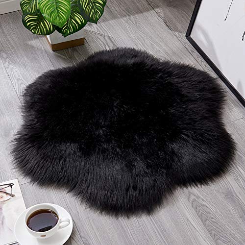 YAOTT Faux Lammfell Schaffell Teppich, Anti-Rutsch Einfarbiger Faux Fleece Flauschig Bereich Teppiche für Wohnzimmer Schlafzimmer Sofa Boden Stuhl, Runder Teppich Schwarz Durchmesser 60CM von YAOTT