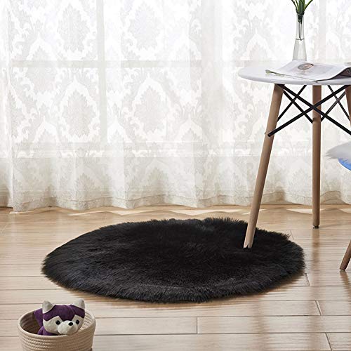 Faux Lammfell Schaffell Teppich für Stuhl Sofa Wohnzimmer Schlafzimmer Runder Longhair Fell Optik Nachahmung Wolle Teppich für Home Decorator Schwarz Diameter 60CM von YAOTT