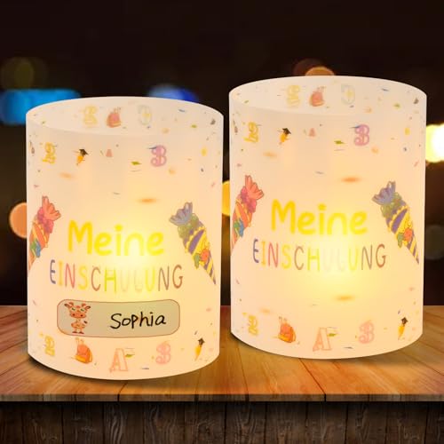 YAOZUP Meine Einschulung Windlicht Tischlicht Deko, 12 Schulanfang Windlicht Tischlicht Deko mit 24 Namensaufkleber Kinder, Windlicht Tischdeko Einschulung, Mädchen Schulanfang Party Deko Geschenke von YAOZUP