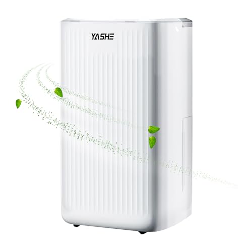 YASHE Luftentfeuchter für Zuhause, 12 l/Tag, mit digitaler Feuchtigkeitsanzeige für Kondensation/Feuchtigkeit/Nässe und reinigt die Luftqualität, für Kleiderschrank/Büro/Keller/Waschküche/Badezimmer von YASHE