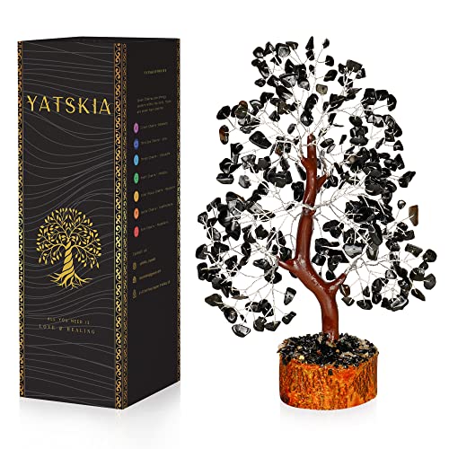 YATSKIA Schwarzer Turmalin Kristall - Bonsai Baum, Geldbaum, schwarzer Baum, Baum des Lebens Dekor, Chakra Baum des Lebens, Energiegeschenke für Frauen, Krytale und Edelsteine von YATSKIA