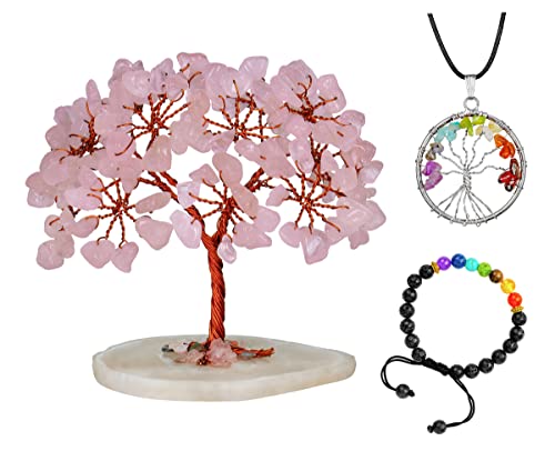 YATSKIA Rosenquarz-Baum – Kristall-Geldbaum – rosa Kristalle – Baum des Lebens Geschenke – Quarzkristall – Hauseinweihungsgeschenke neues Zuhause – Feng Shui Geldbaum – Kristallbaumschmuck von YATSKIA