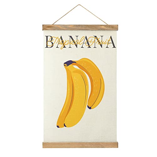 Gelbe Bananen-Obst-Schriftrolle Poster Stoffbild Kunst Holz DIY Rahmen Hängende Druck Aufhänger für Raumdekoration Öl-Leinwand Kit Geschenk von YBEL