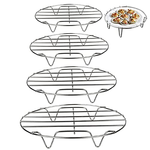 YBFBSJK Edelstahl Einlegerost 4 Pcs Topf Dämpfen Rack Edelstahl Dampfgarer Rund Abkühlgitter Edelstahl Grillrost Backen Kühlen Dämpfen Für Fisch Fleisch Braten BBQ Grillen Auskühlen 16/18/20/22cm von YBFBSJK