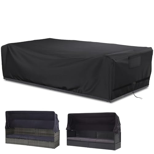 YBYHFAA Rechteckige Sonneninsel Abdeckung,Schutzhülle für Gartensofa,600D Abdeckplane für 3-Sitzer Gartensofa mit Sonnendach, Wasserdicht，Wetterschutz,Schwarz,210 * 80 * 80cm von YBYHFAA