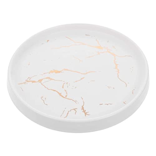 YDoLimmer Keramik Serviertablett Marmor Optik Servierplatte Rund Schmuckablage Schmucktablett Dessertteller Dekotablett für Küche Bad Couchtisch Wohnzimmer (20cm, Weiß) von YDoLimmer