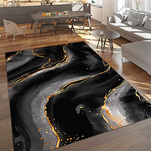 YEMYOR Abstrakter Teppich Mit Schwarzem Hintergrund Und Goldenem Muster, Goldener Teppich Mit Unregelmäßigem Fließmuster, Maschinenwaschbarer, Geeignet Für Zimmer, Wohnzimmer, Flur-180x270cm YEMYOR Abstrakter Teppich Mit Schwarzem Hintergrund Und Goldenem Muster, Goldener Teppich Mit Unregelmäßigem Fließmuster, Maschinenwaschbarer, Geeignet Für Zimmer, Wohnzimmer, Flur-180x270cm von YEMYOR
