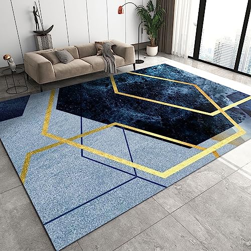 YEMYOR Moderner Luxuriöser Dekorativer Teppich Mit Blauem Geometrischem Design, Kurzfloriger Latexteppich, Maschinenwaschbar, Geeignet Für Büro, Schlafzimmer, Wohnzimmer-150x240cm von YEMYOR