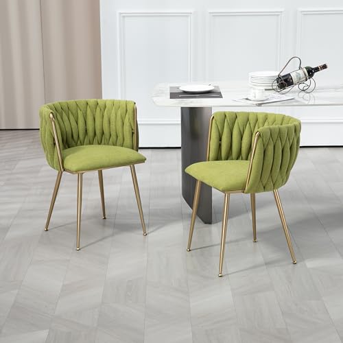 YESGIGA Casual Dining Chair Sofa Chair Leinenstoff gepolsterter Loungesessel 2pcs/Set (Olivgrün) von YESGIGA