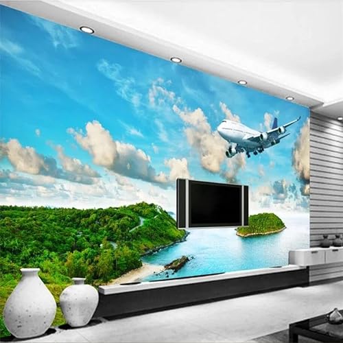 YEWIER Fototapete 3d wohnzimmer tapete blauer himmel insel flugzeug schlafzimmer heimdekoration TV hintergrund wall art sticker von YEWIER