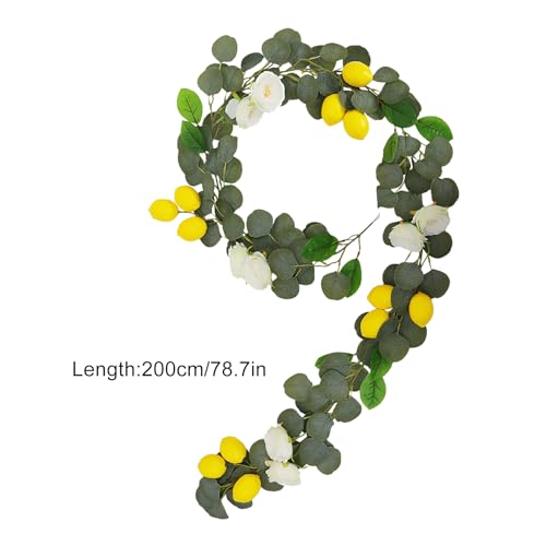 6,5 Fuß Künstliche Zitronengirlande, Frühlingsgrüngirlande mit Zitronen, Frühlings-Sommer-Obstgirlande für Haustür-Tisch-Hochzeitsdekoration(1PCS-dunkelgrün) von YGHQAP