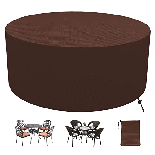 Abdeckung für Gartenmöbel Rund, Wasserdicht Schutzhülle Gartenmöbel, 420D Anti-UV Staubdicht Abdeckplane Gartenmöbel für Outdoor Tisch und Stühle- Brown|| (D×H) 220x110cm von YGWQ