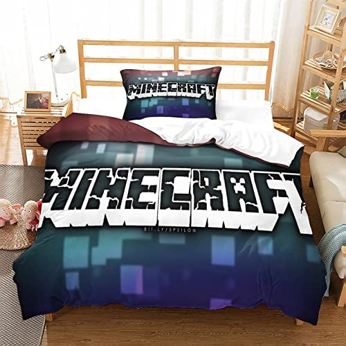 Minecraft 3D-Bedrucktes Bettbezug-Set, Bettwäsche-Set Für Kinder, Teenager, Schlafzimmer, Dekor, Weicher Mikrofaser-Bettbezug Mit 1 Kissenbezug, Einzelbettgröße von YIBIN