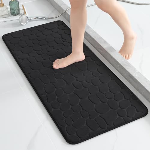 YIHOUSE Badematte aus Memory-Schaum, Kopfsteinpflaster, super wasserabsorbierend, Badematten für Badezimmer, maschinenwaschbar, Badteppiche (50,8 x 119,9 cm, schwarz) von YIHOUSE