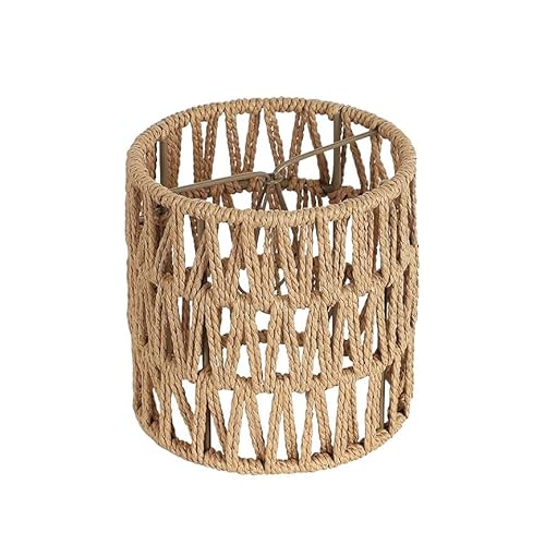 Clip-On Boho Rattan Lampenschirm mit Glühbirne Klammer Kronleuchter Hängelampe Stehlampe Papierlampenschirm Pendelleuchtenschirm Laterne Ersatzschirm Zubehör für Tischlampe Deckenlampe Küche Insel von YIKEGE LICHT